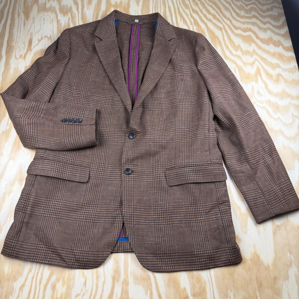 Bonobos Slim Fit Blazer Brown Glen Plaid Wool Linen 46L BBZ11717S-B6961